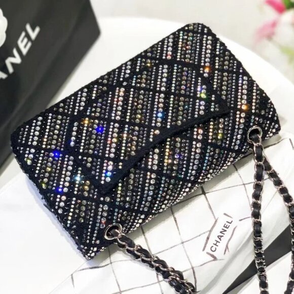 CHANEL Strass Swarovski Crystal Black Tweed Medium Classic Double Flap Bag - Picture 5 of 5